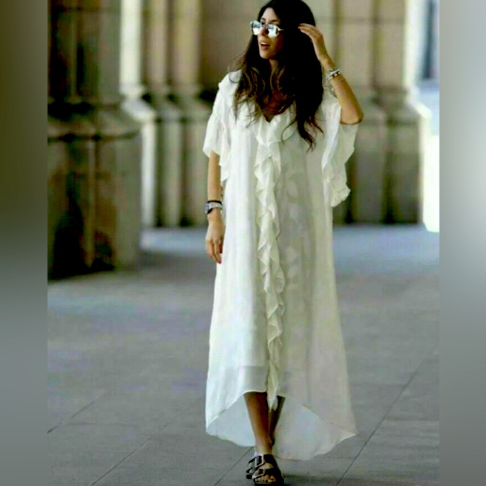 H&M Cream Jacquard Weave Ruffle Dress
